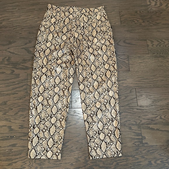 Zara Snake Print Faux Leather Pants Sand Brown High Waist XL - Picture 3 of 9